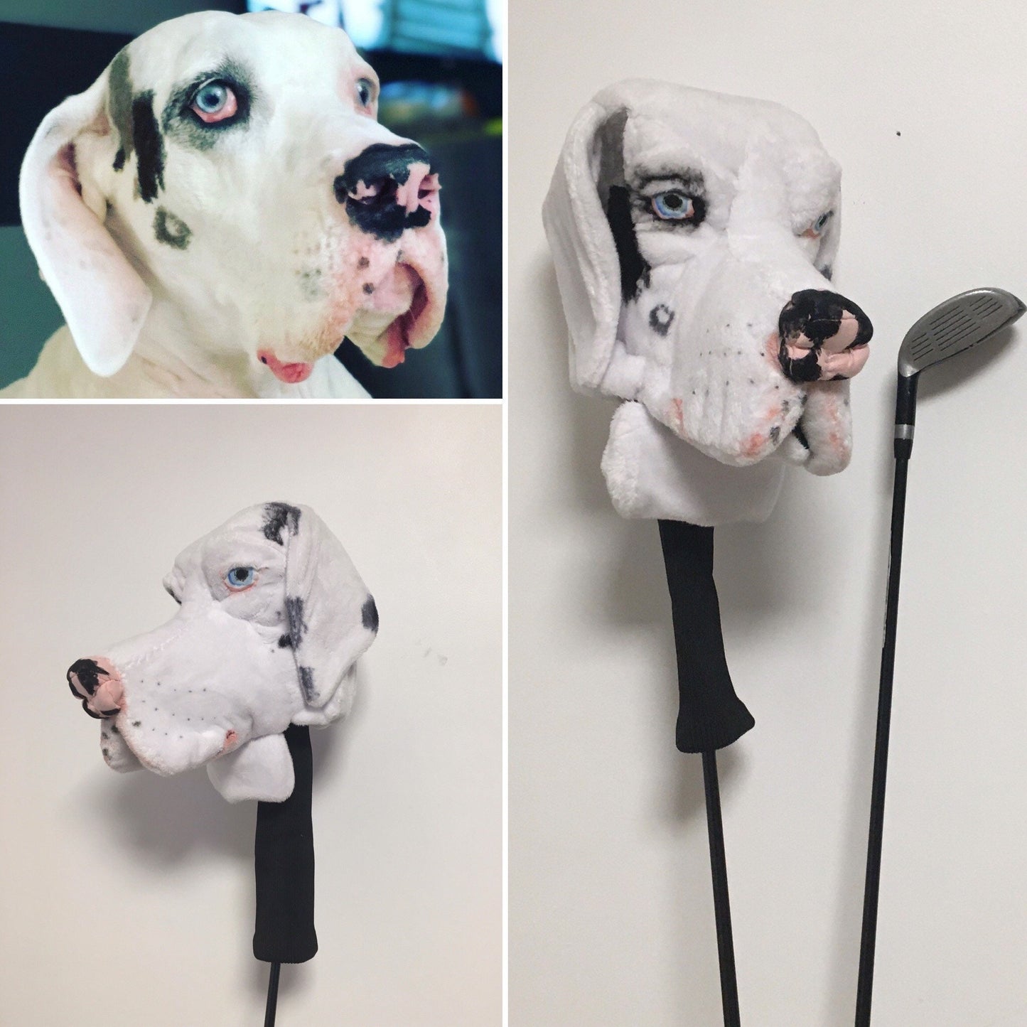 Custom Great Dane Golf Club Headcover, Handcrafted Dog Portrait Driver Cover