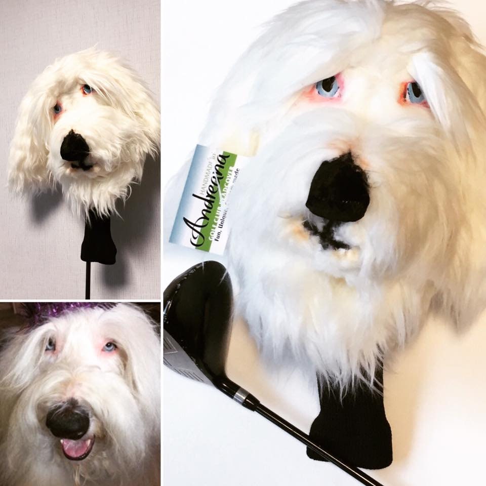 Custom Old English Sheepdog Golf Headcover – Handmade Dog Golf Club Cover from Your Pet Photo